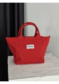 Takmoda Kanvas Model Kumaş Kadın Omuz Çantası Kırmızı