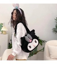 Yufy Çanta Kuromi Kore Tarzı Peluş Kadın Omuz Çantası Siyah - Beyaz