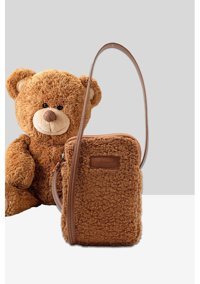Nothing Kürklü Peluş Mini luk Kadın Omuz Çantası Taba