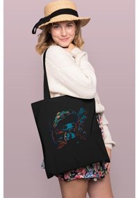 Brz Collection Mushroom Smoking Forest Tote Bag Gabardin Kadın Omuz Çantası Siyah