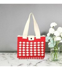 Worryfreeshopping Lbw Modası Örme Kare Kadın Omuz Çantası Beyaz - Kırmızı
