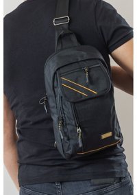 İmaks Omuz Su Geçirmez Unisex Çizgili 4926 Kadın Omuz Çantası Siyah - Sarı
