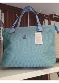 Butik İzmirden Keten Büyük Boy Plaj Şık Kadın Omuz Çantası Mavi