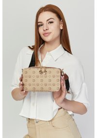 Morpelikan Monogram İki Bölmeli Kadın Omuz Çantası Bej