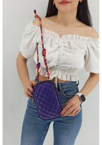 Çlk Accessories Renkli İp Kapitone luk Trry079 Kadın Omuz Çantası Mor