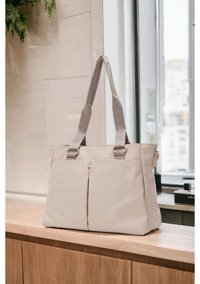 Newish Polo Saten Kumaş Fonksiyonel Çok Bölmeli Kadın Omuz Çantası Vizon