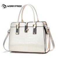Worryfreeshopping Wr0402401 Parlak Deri Büyük Kapasiteli Kadın Omuz Çantası Beyaz