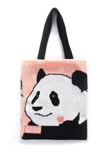 Maotai Shop Panda Örme Örme Kadın Omuz Çantası Pembe - Siyah