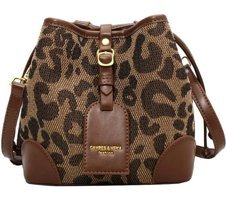Forestbird Moda Leopar Desenli Büzgülü Kova Haki Kadın Omuz Çantası Haki