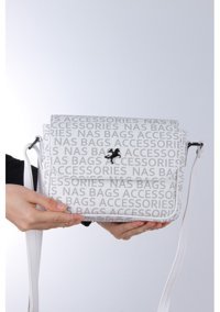 Grande Nas Bag1289 Yazılı Kadın Omuz Çantası Beyaz