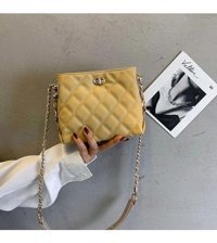 Forestbird Çanta Trendy Pu Deri Kalın Zincir Kadın Omuz Çantası Sarı