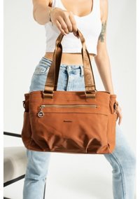 Mega Bag Saten Kadın Omuz Çantası Taba