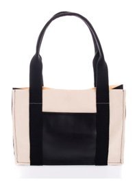 Miaju Deri Cepli Kanvas Tote Bag Krem Omuz Kadın Omuz Çantası Krem - Siyah