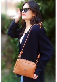 Çlk Accessories İnce Askı Düz Deri Kadın Omuz Çantası Taba