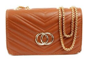 Luwwe Bag'S Zincir Şerit Desen Deri Logolu Mini 20791 Kadın Omuz Çantası Taba