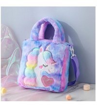 KkaOı Unicorn Karikatür Omuz Peluş Bel Renkli Hayvan Kadın Omuz Çantası Mor