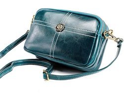 Sones 6061 Lady Retro Yağ Mumlu Deri Büyük Kapasiteli Kare Kadın Omuz Çantası Mavi