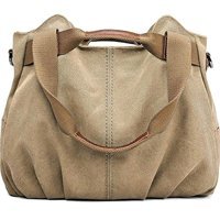 Happyplanet Xiaoqitt Retro Üst Saplı Kanvas Tote Haki Kadın Omuz Çantası Haki
