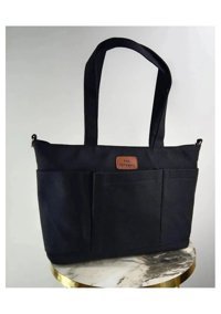 Lavinia Kanvas Kumaş Ön Cepli Tote Bag Kadın Omuz Çantası Siyah