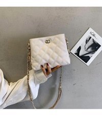 Forestbird Çanta Trendy Pu Deri Kalın Zincir Kadın Omuz Çantası Beyaz
