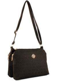 Luwwe Bag'S Üç Bölmeli Fermuarlı Yazı Detaylı Yoncalı 1724 Kadın Omuz Çantası Siyah