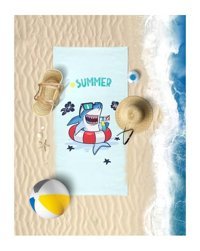 Vevien Shark Pamuk Plaj Havlusu Mavi
