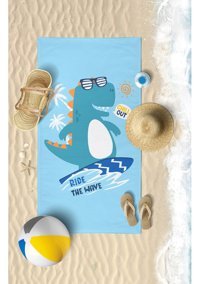VevienHome Surf Dino Pamuk - Polyester Plaj Havlusu Mavi