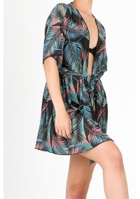 Hamur Leaf Polyester Plaj Havlusu Siyah