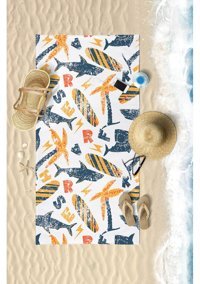 Vevien Shark Summer Pamuk - Polyester Plaj Havlusu Sarı