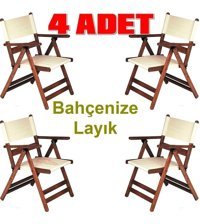 Bahçeci Kollu Katlanabilir Ahşap 4 Adet Bahçe Sandalyesi