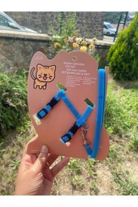 BRN Düz Mavi Ayarlanabilir Gezdirme Göğüs Kedi Tasması