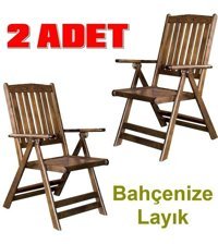 Bahçeci Kolsuz Katlanabilir Ahşap 2 Adet Bahçe Sandalyesi