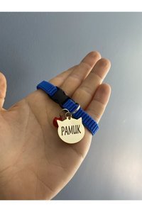 Petisim Zilli İsimlikli Mavi Ayarlanabilir Gezdirme Boyun Kedi Tasması