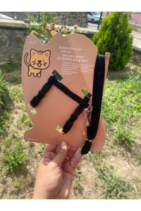 BRN Düz Siyah Ayarlanabilir Gezdirme Göğüs Kedi Tasması