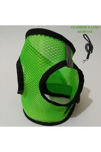 Patifashion Fileli Fosforlu Yeşil Ayarlanabilir Gezdirme Göğüs Kedi Tasması