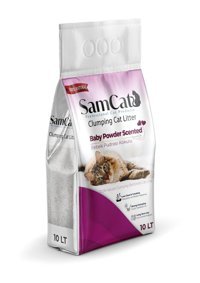 Samcat Bebek Pudrası Kokulu Topaklanan İnce Taneli Bentonit Kedi Kumu 10 lt