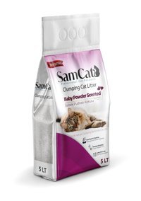 Samcat Bebek Pudrası Kokulu Topaklanan İnce Taneli Bentonit Kedi Kumu 5 lt