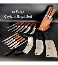 Sürlaz Paslanmaz Çelik Standlı 22 Parça Şef Bıçağı Seti