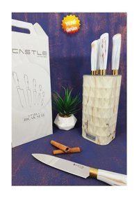 Castle Kitchen Papatya Serisi Çelik Standlı 6 Parça Mutfak Bıçağı Seti