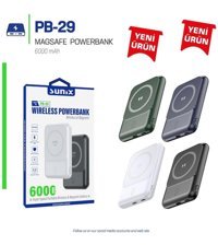 Sunix Pb 29 6000 mAh Hızlı Şarj Mıknatıslı Lightning - Type C Powerbank Siyah