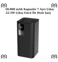 Peeq J13 50000 mAh Hızlı Şarj Micro Type C - USB Powerbank Beyaz - Siyah