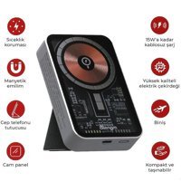 Atongm 10000 mAh Hızlı Şarj Mıknatıslı Type C Kablosuz Powerbank Beyaz - Siyah