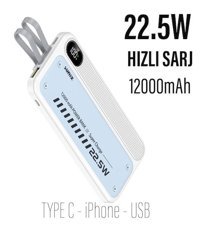 Sunix Pb10 12000 mAh Hızlı Şarj Micro Type C - USB Powerbank Beyaz