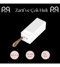 Peeq 50000 mAh Hızlı Şarj Micro Type C - USB Powerbank Beyaz