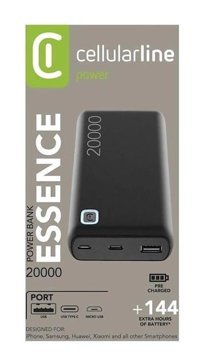 Cellularline Essence 20000 mAh Hızlı Şarj Type C Powerbank Siyah