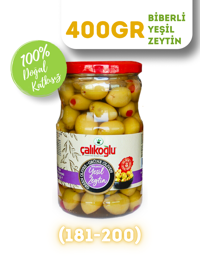 Çalıkoğlu Biberli Yeşil Zeytin Pet Kavanoz 400 gr