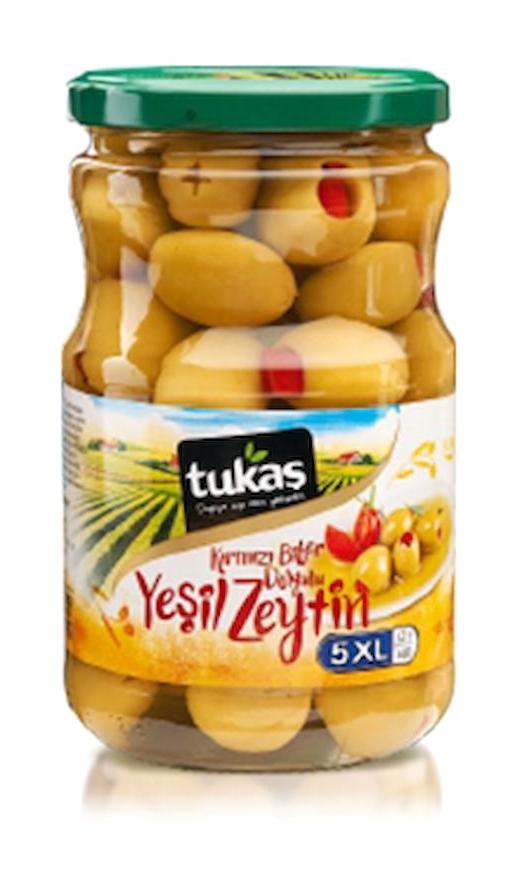 Tukaş Biberli Yeşil Zeytin Pet Kavanoz 24x400 gr
