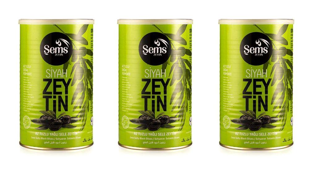 Şems Az Tuzlu Sele Siyah Zeytin Teneke 3x900 gr