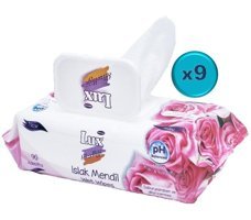 Lux Gül Kokulu 90 Yaprak 9'lu Islak Mendil