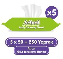 Actual Vücut Temizleme 50 Yaprak 5'li Islak Mendil